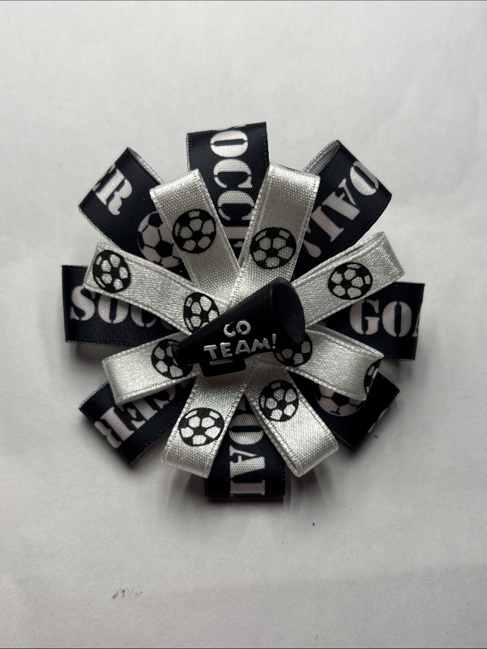Black & White Soccer Team Ribbon Hair Bow